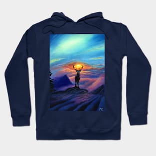 Deer at Dawn - Acrylic Painting of a Magical Sunrise Hoodie